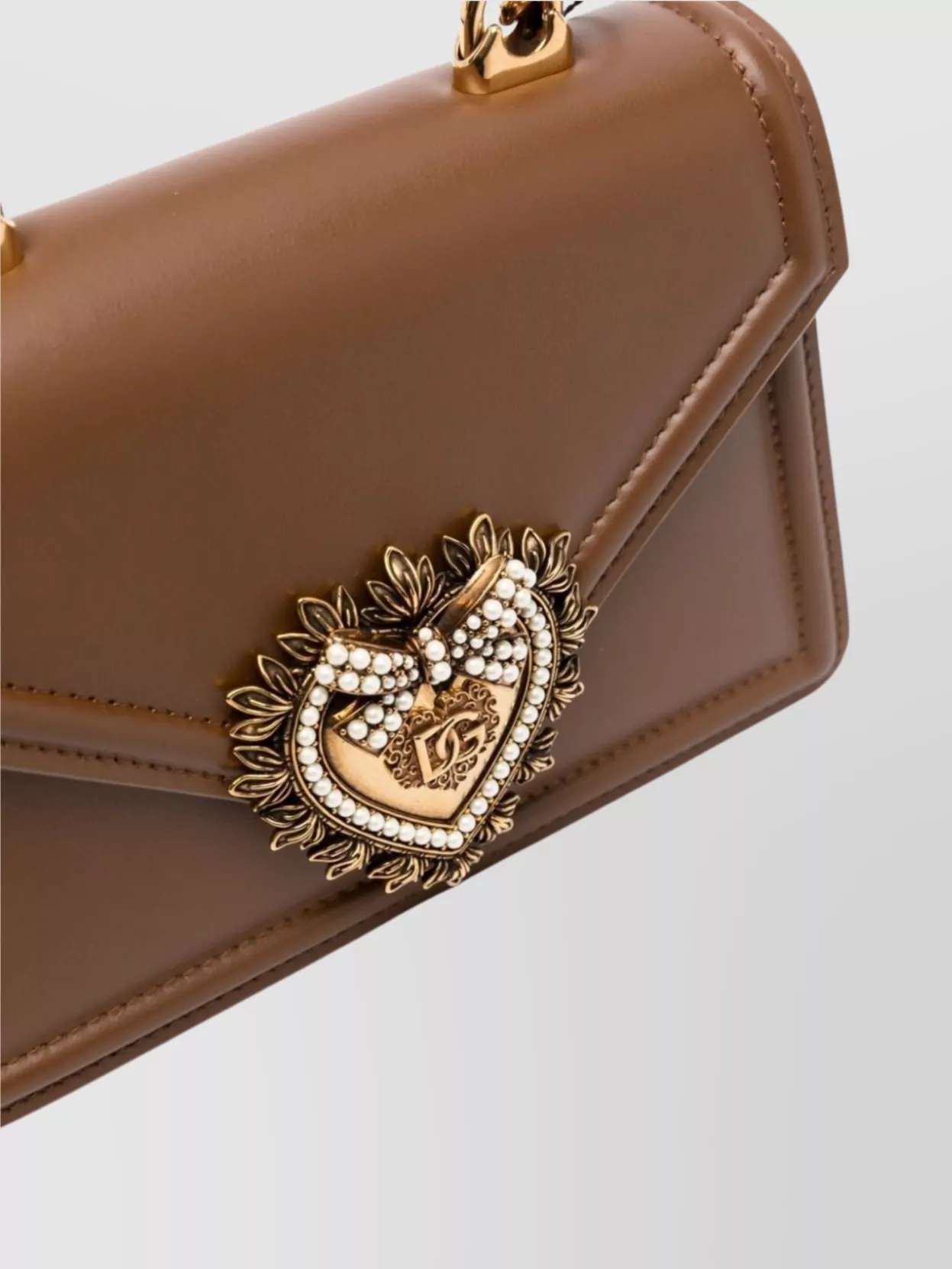 Dolce & Gabbana Heart Embellishment Small Leather Handbag In Brown