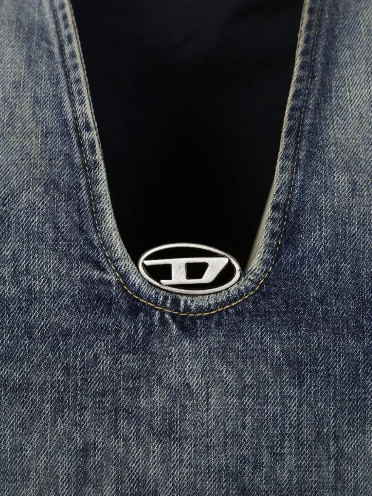 Diesel Sleeveless Denim Top With Deep V-neckline In Gray
