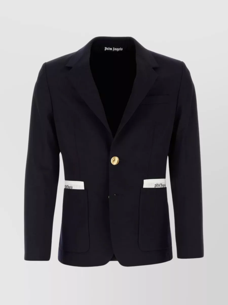 Shop Palm Angels Twill Blazer With Notch Lapels And Rear Vent In Black