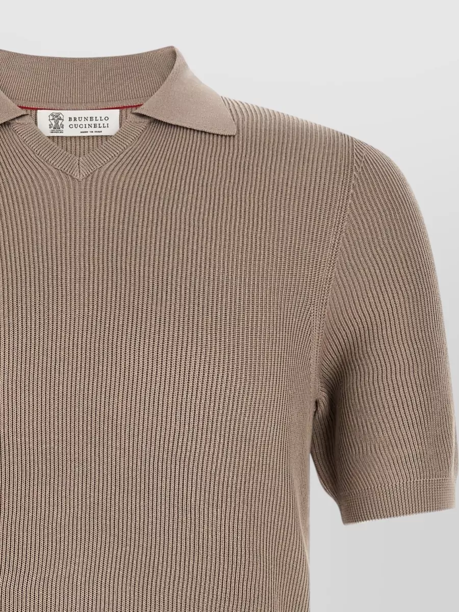 Brunello Cucinelli Cotton Ribbed Short-Sleeve V-Neck Polo Shirt