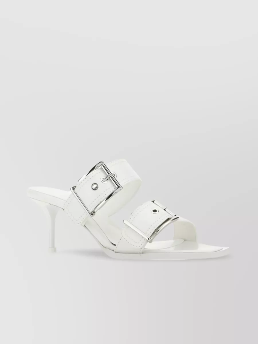 Shop Alexander Mcqueen Buckle Detail Leather Sandals In White