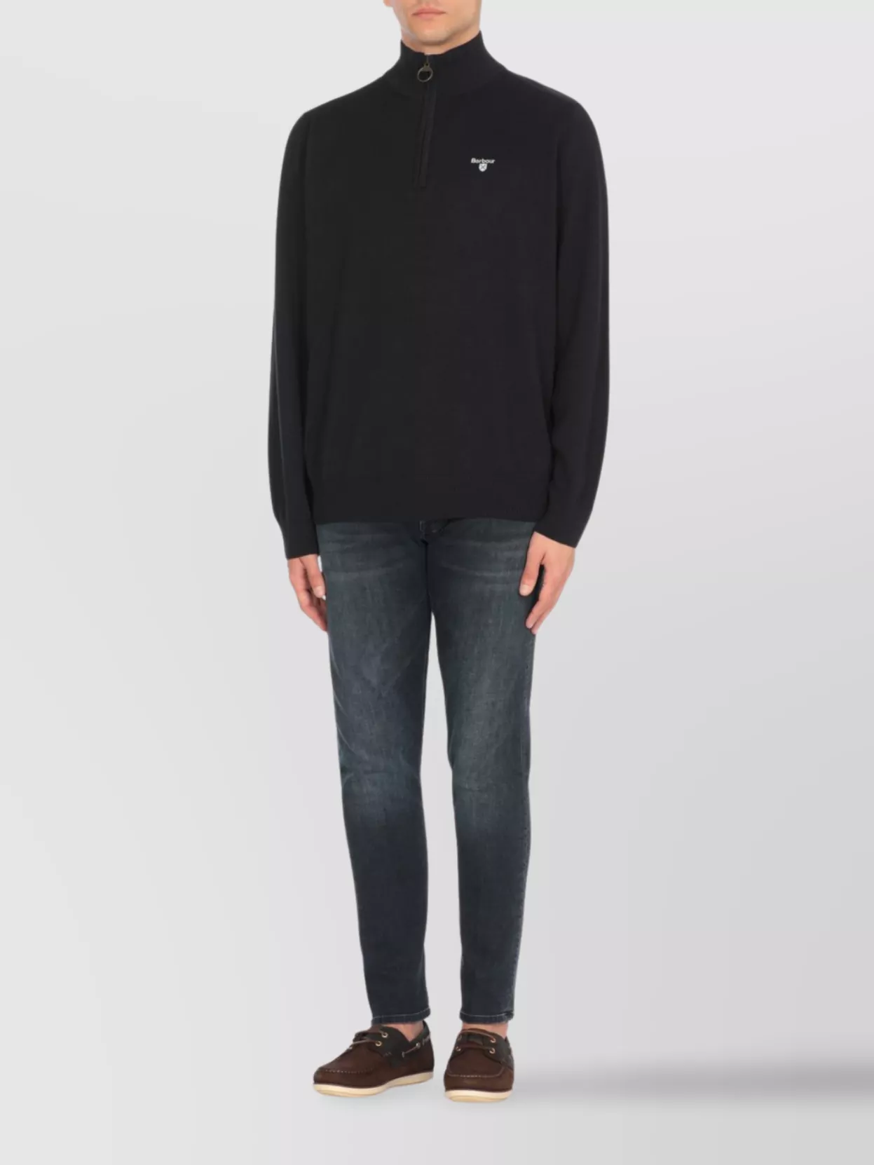 Barbour Zip Crewneck Sweater Ribbed Trims