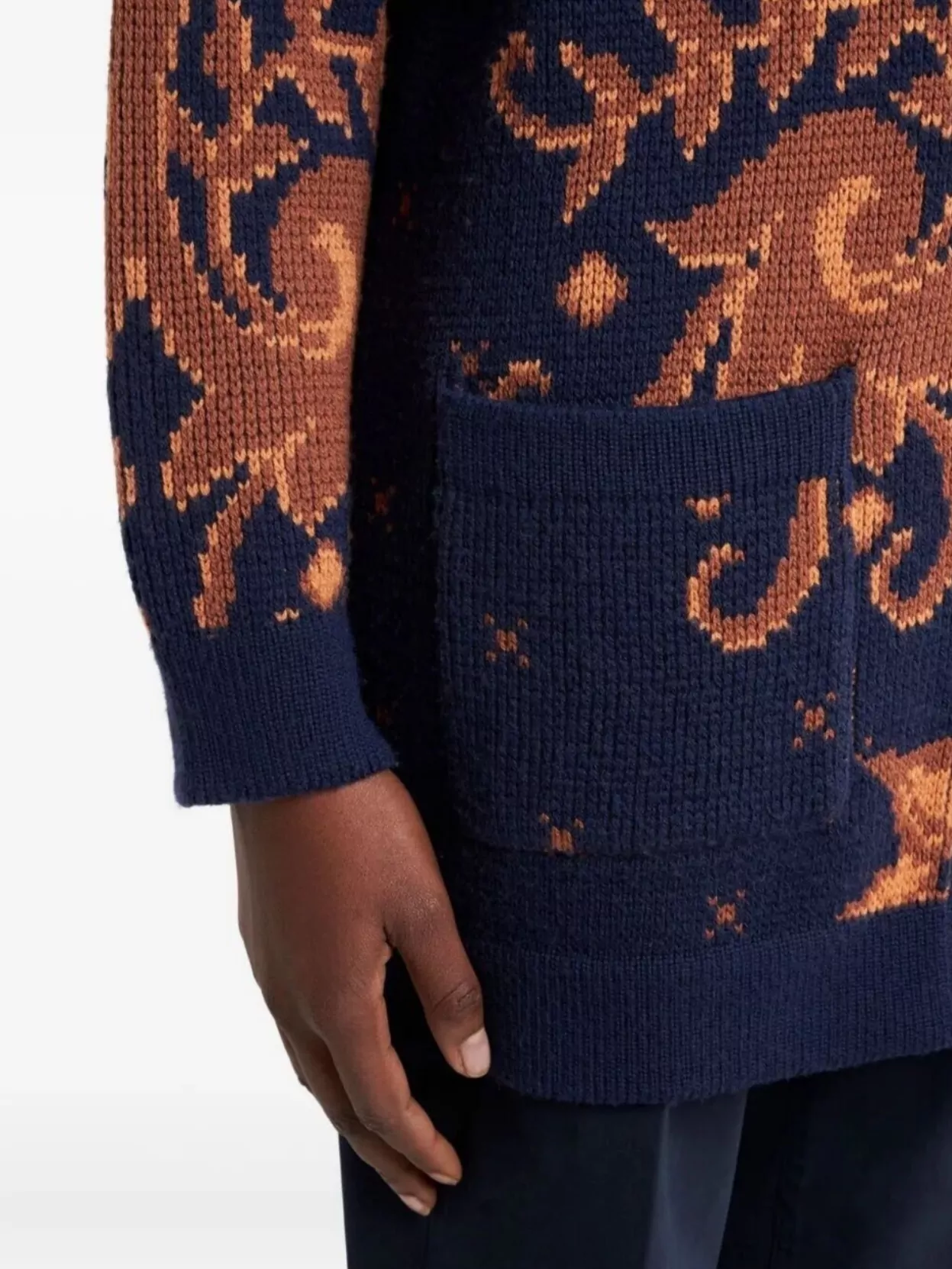 Etro Wool Jacquard V-neck Cardigan With Front Pockets In Blue