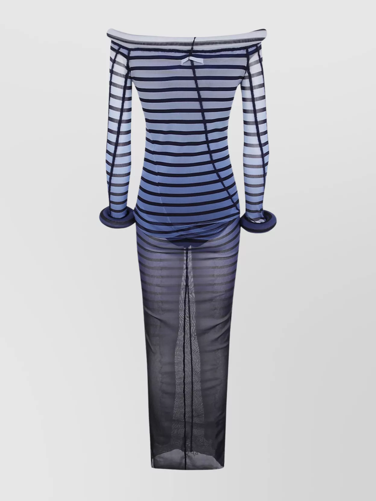Jean Paul Gaultier Elegant Mesh Boat Neck Long Dress With 3d Collar And Cuff In Multi