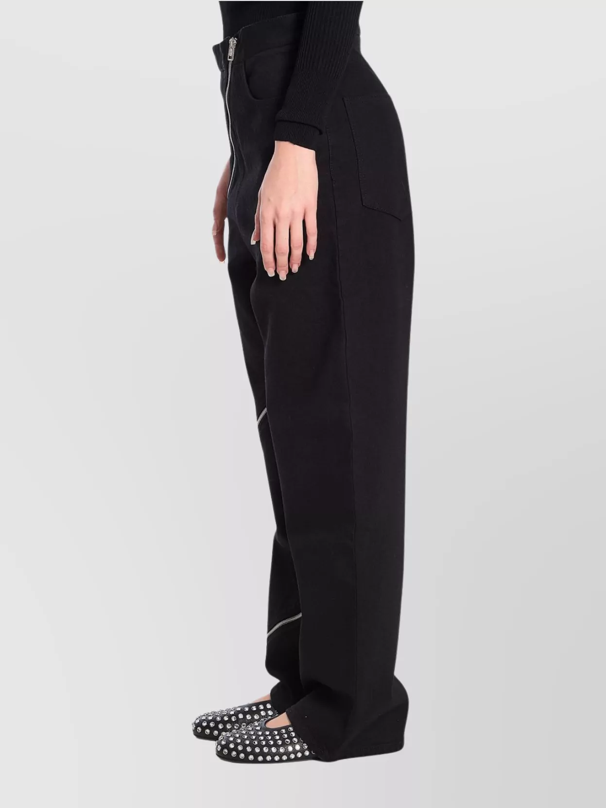 Alaïa Wide Leg Zip Detail Denim Trousers