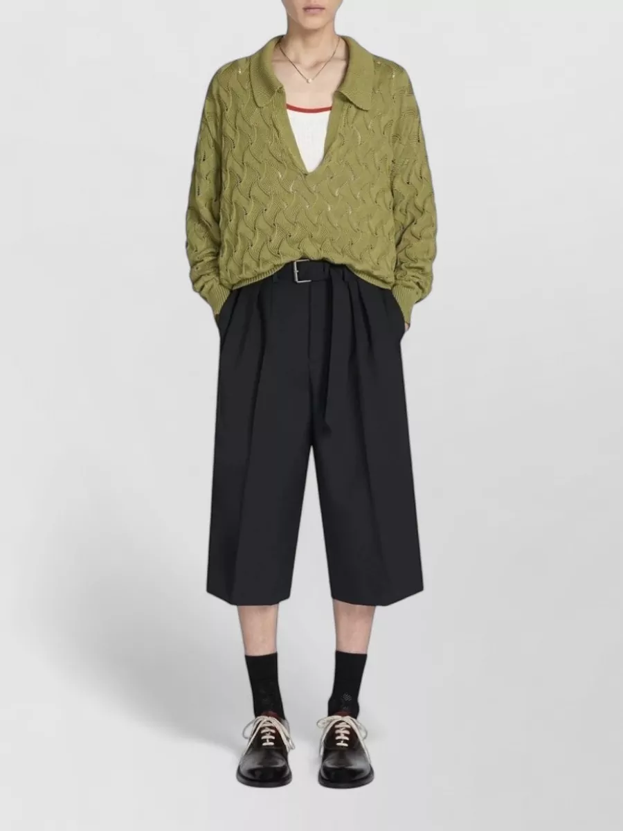 Dries Van Noten Wool Mohair Belted Wide-Leg Trousers
