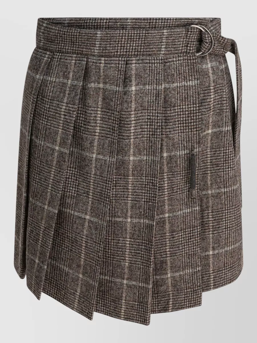 Brunello Cucinelli Stylish Check Pattern Skirt With Belt Detail