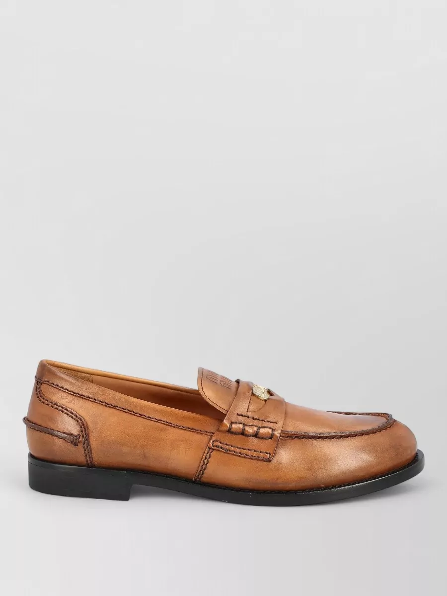 Miu Miu Loafers Round Toe Stitch Detailing Design