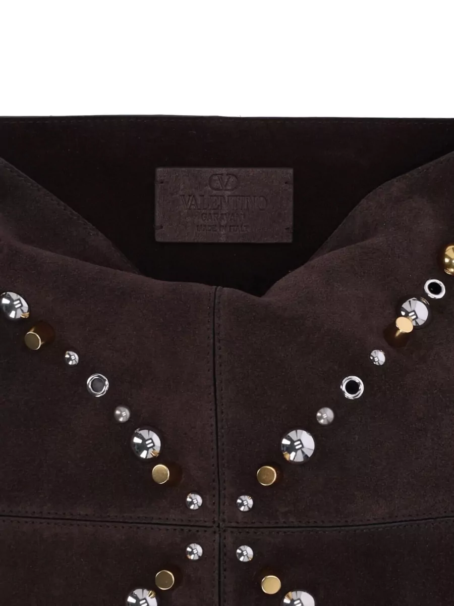 Valentino Suede Shoulder Bag With Fringe And Studs