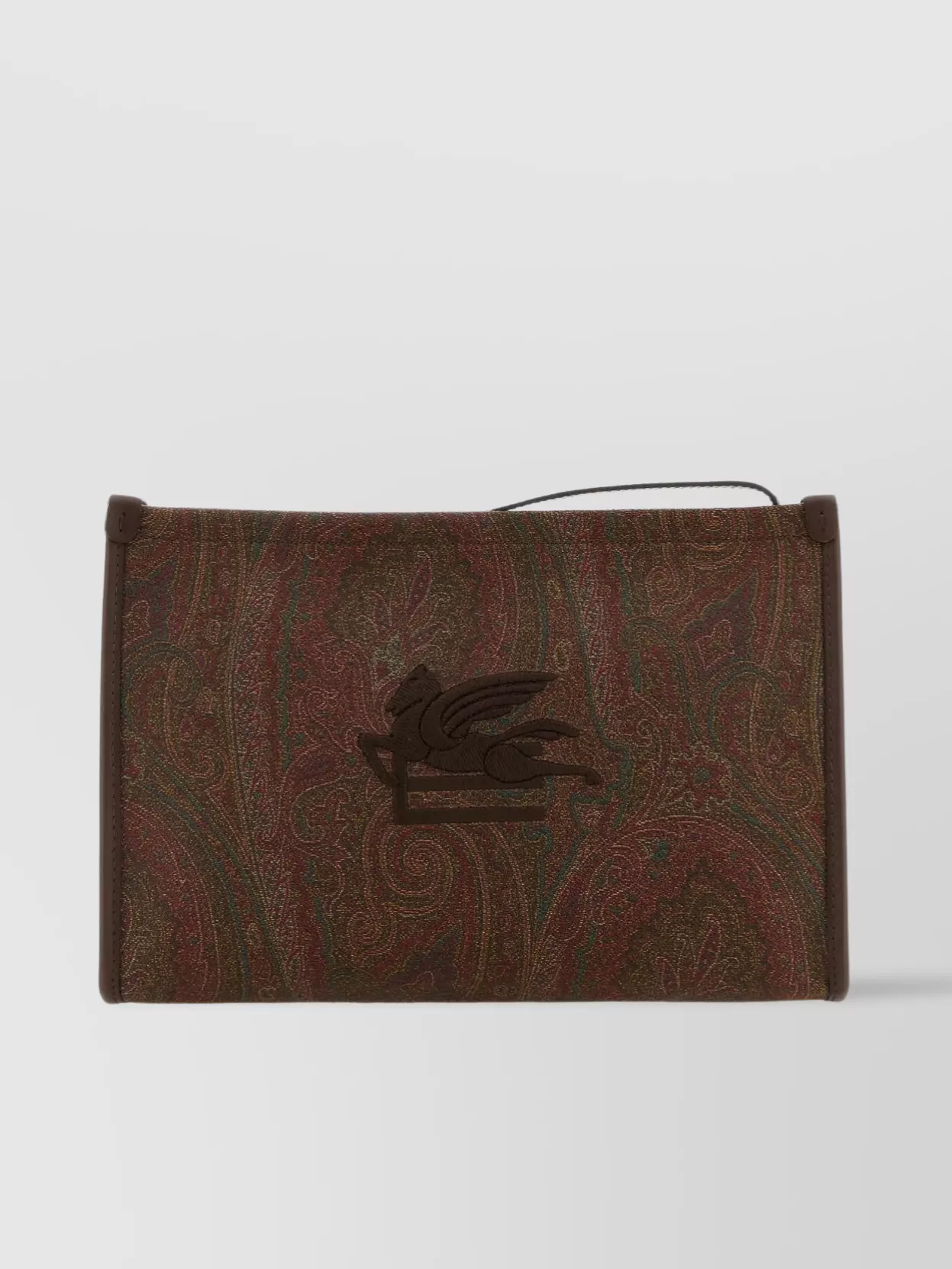 Shop Etro Canvas Clutch With Leather Handle And Detachable Strap