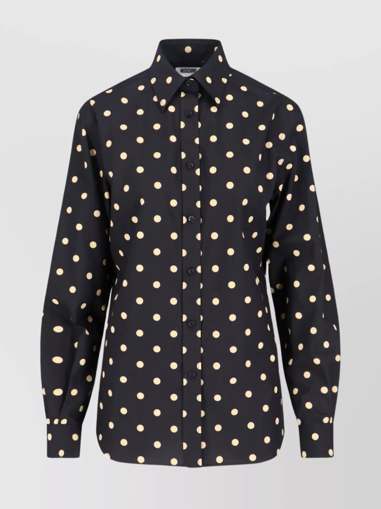 Moschino Long Sleeve Polka Dot Collared Top In Black