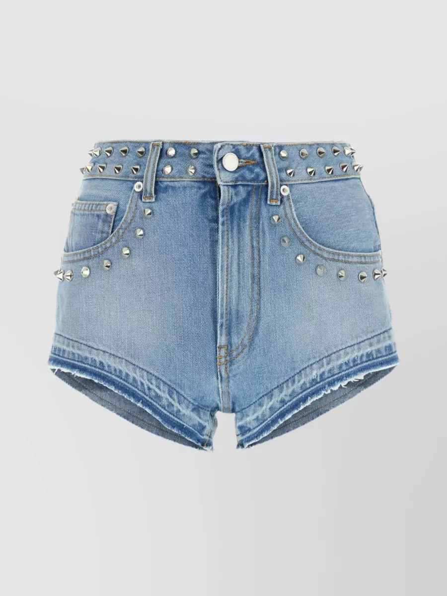Shop Alessandra Rich Waist Belted Denim Shorts In Blue