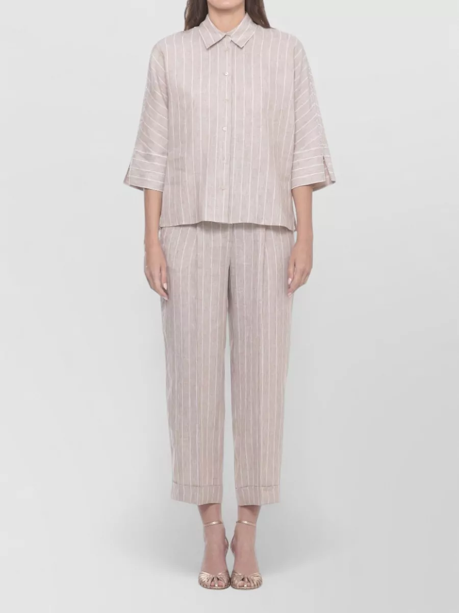 Peserico Striped Linen 3/4 Sleeve Shirt
