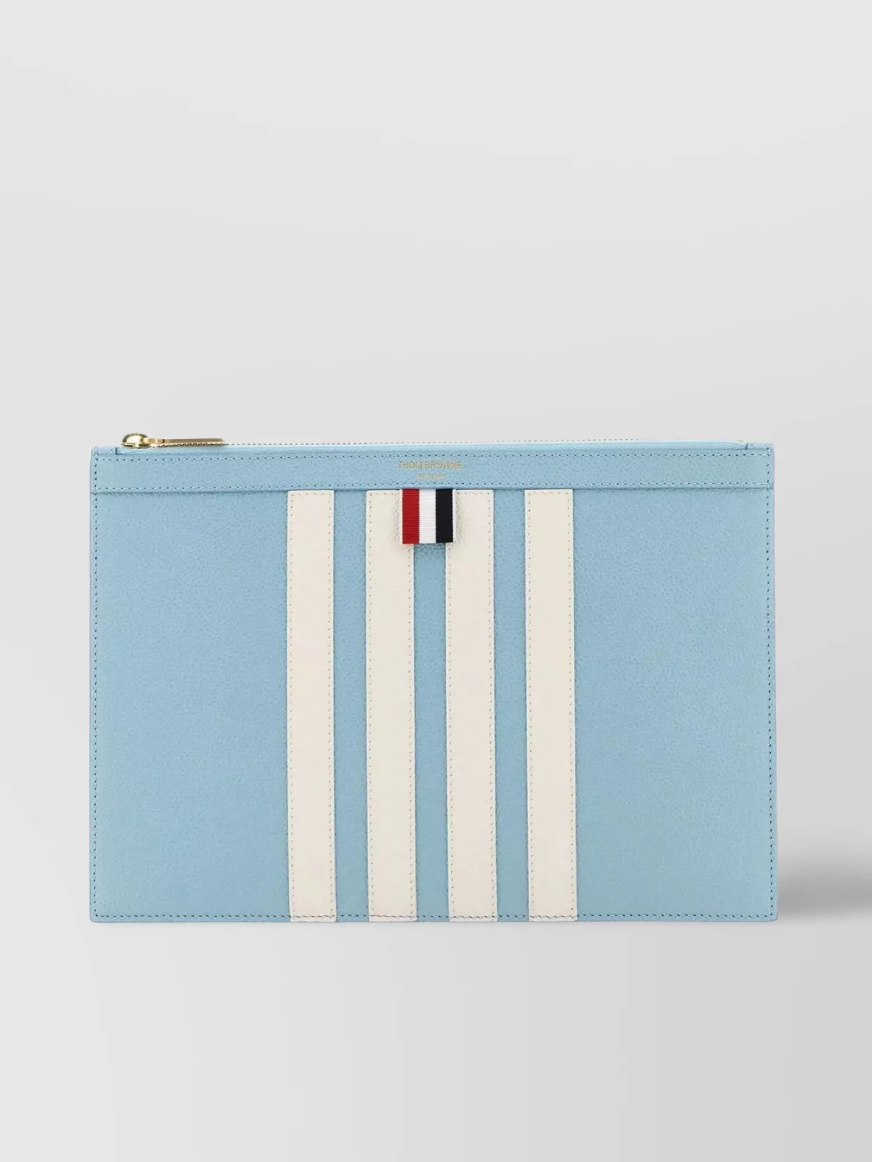 Shop Thom Browne Rectangular Leather Clutch With Contrasting Bands And Striped Detail In Pastel