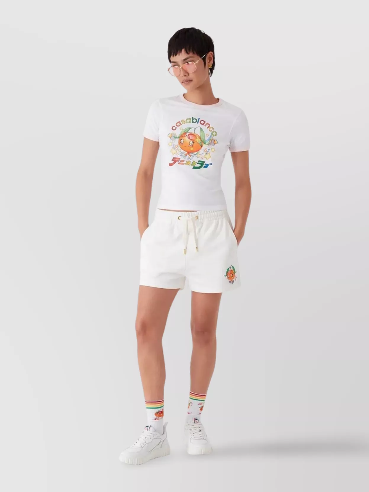 Casablanca Mascot Patch Fleece Shorts And Pockets In White
