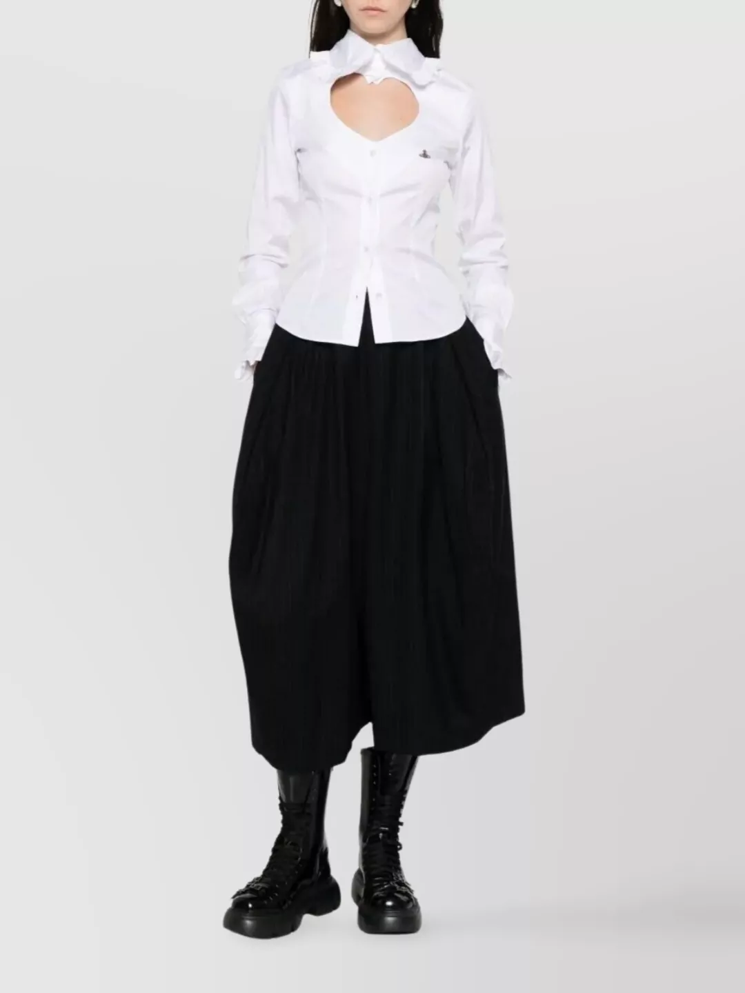 Comme Des Garçons Wide Leg Pinstripe Trousers Side Pockets In Black