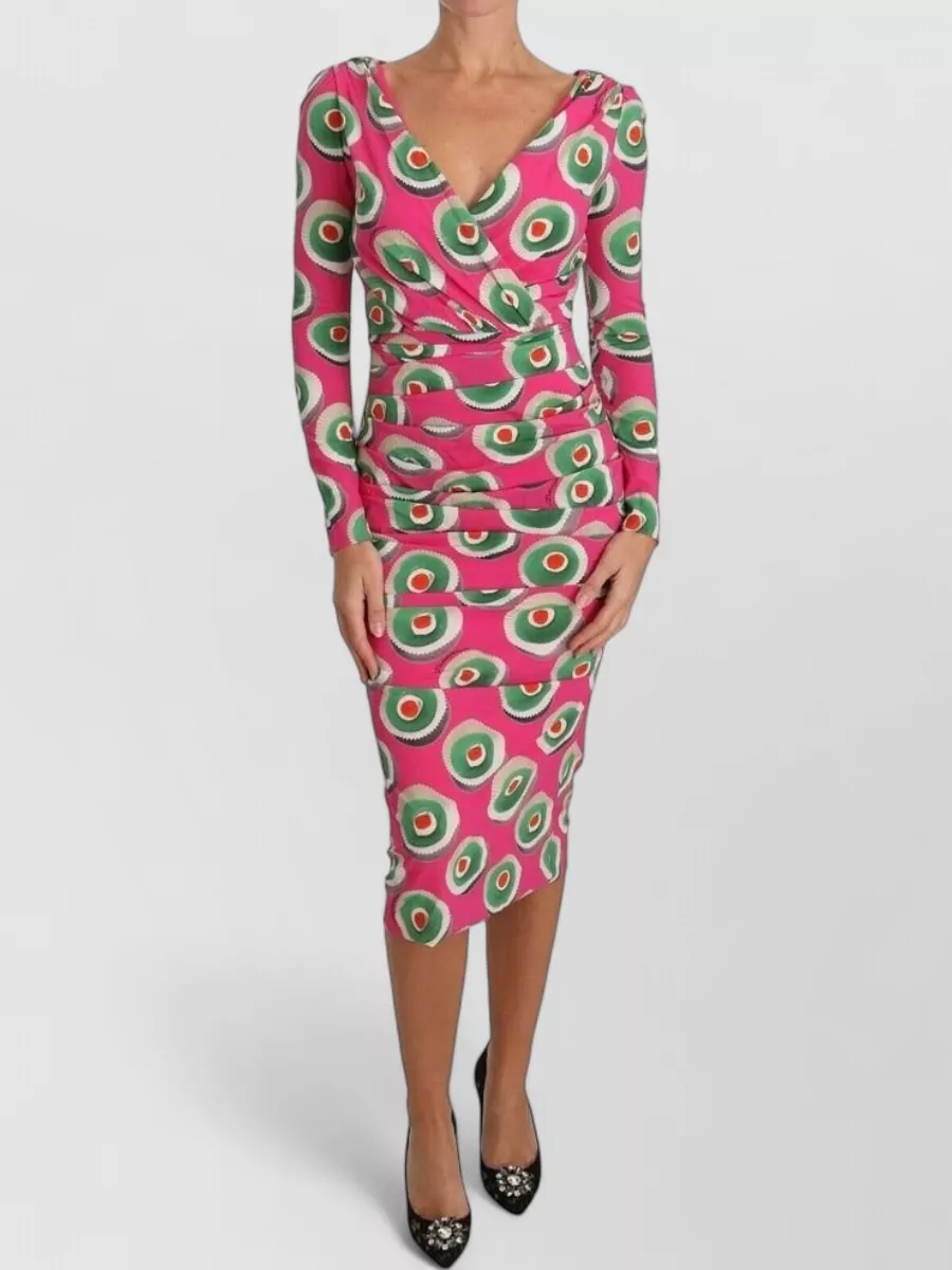 Dolce&Gabbana silk printed v-neck long-sleeve midi dress