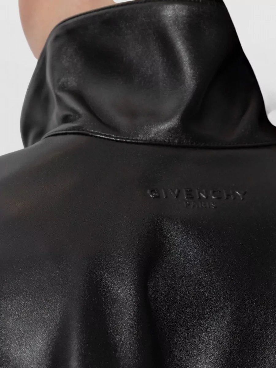 Givenchy Leather Track Jacket High Neck Drawstring In Black