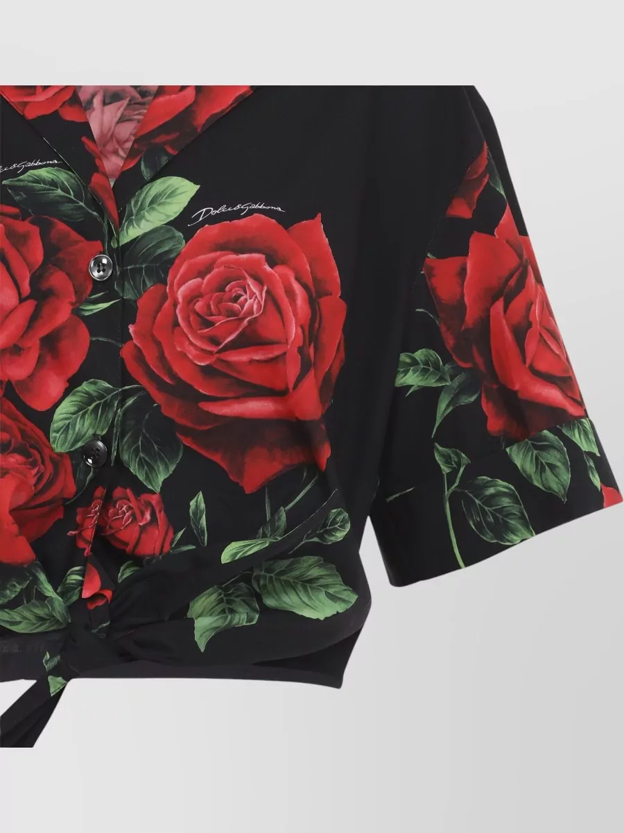 Dolce&Gabbana Rose-Print Cropped Short-Sleeve Shirt
