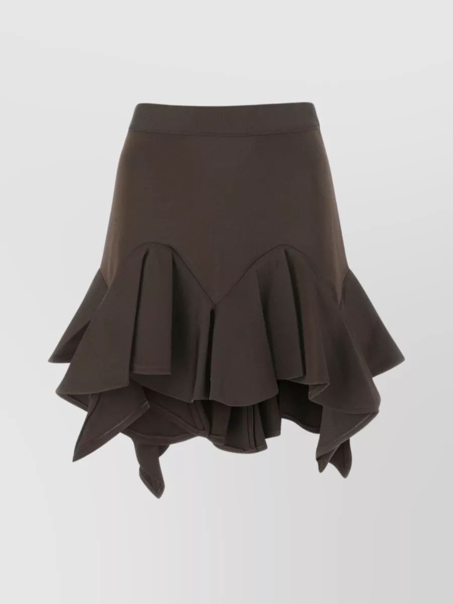 Shop Givenchy Viscose Skirt With Elastic Waist And Ruffle Detail In Brown