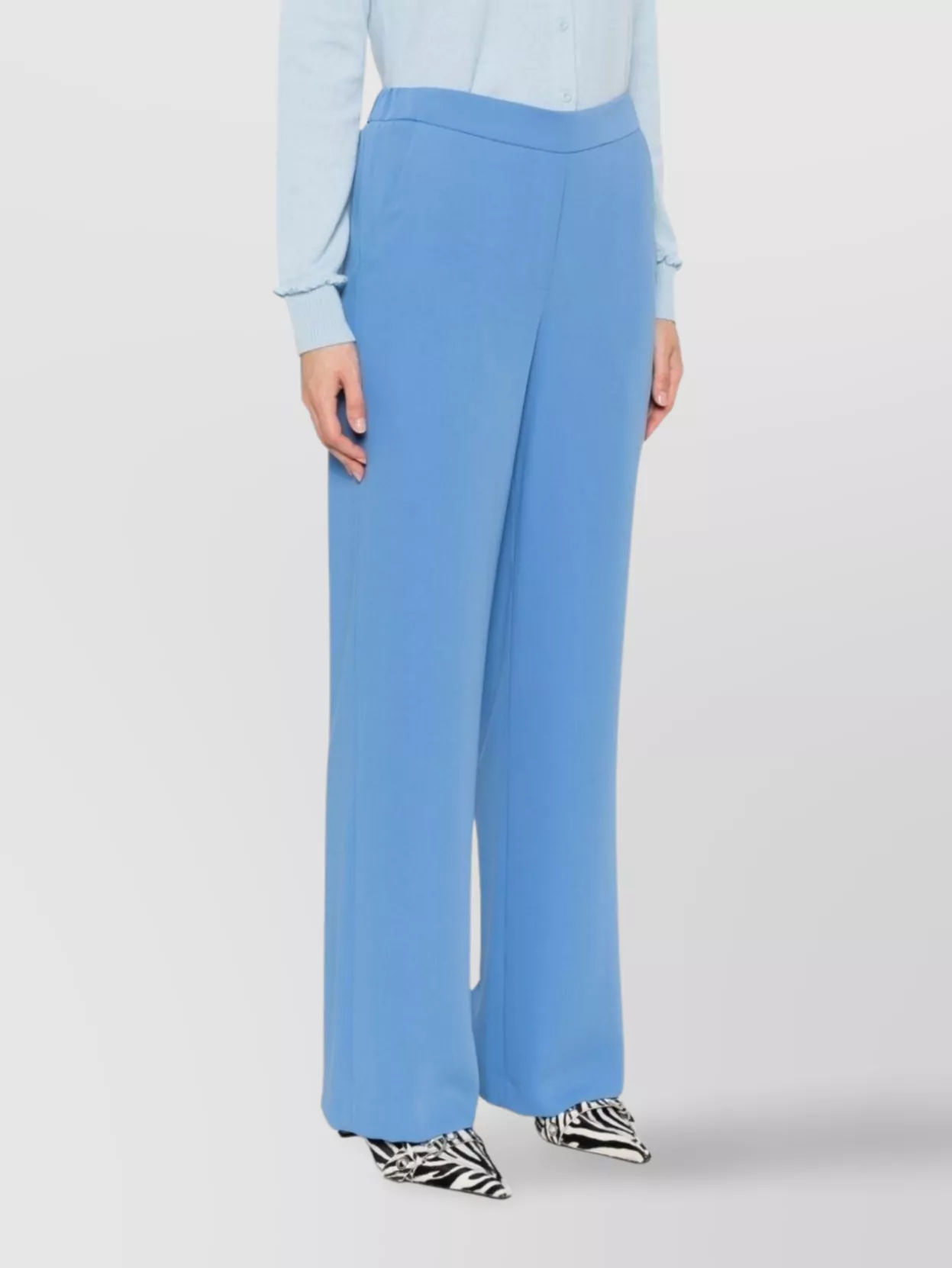 P.a.r.o.s.h High-rise Wide-leg Trousers Elasticated Waist In Blue