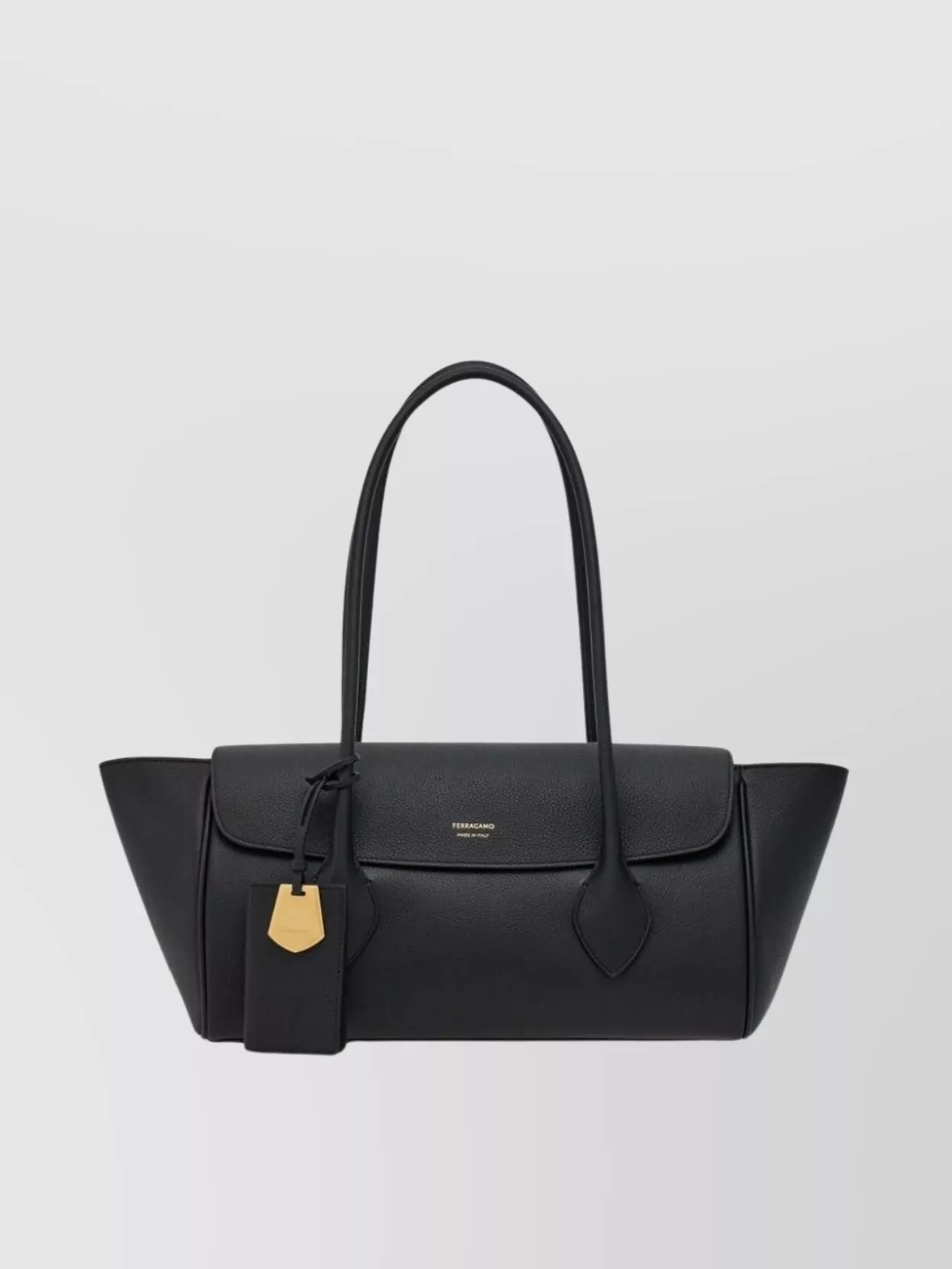 Ferragamo Top Foldover Shoulder Bag With Gold Hardware In Black