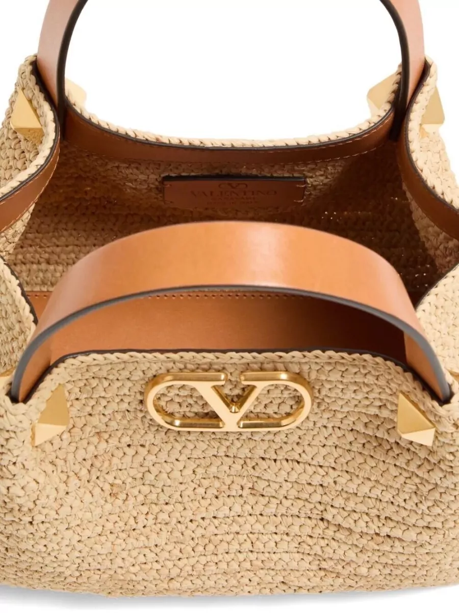 Valentino Garavani Vlogo Signature Small Raffia Beach Bag