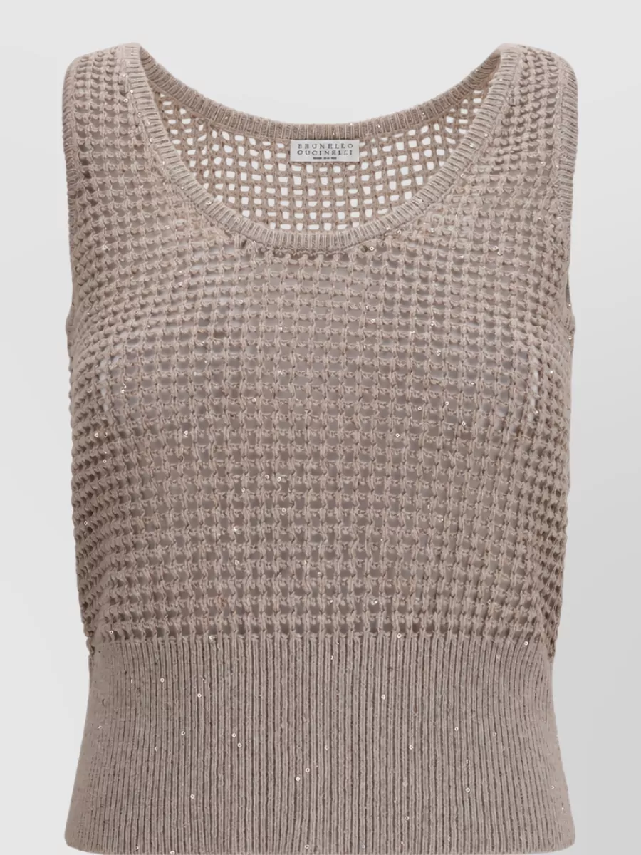 Brunello Cucinelli open-knit sequin tank top
