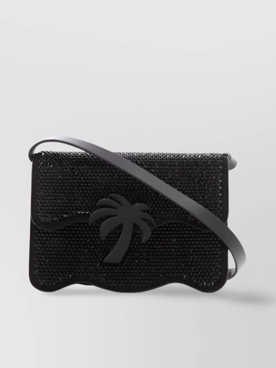 Shop Palm Angels Embellished Rhinestone Shoulder Bag With Adjustable Strap In Black