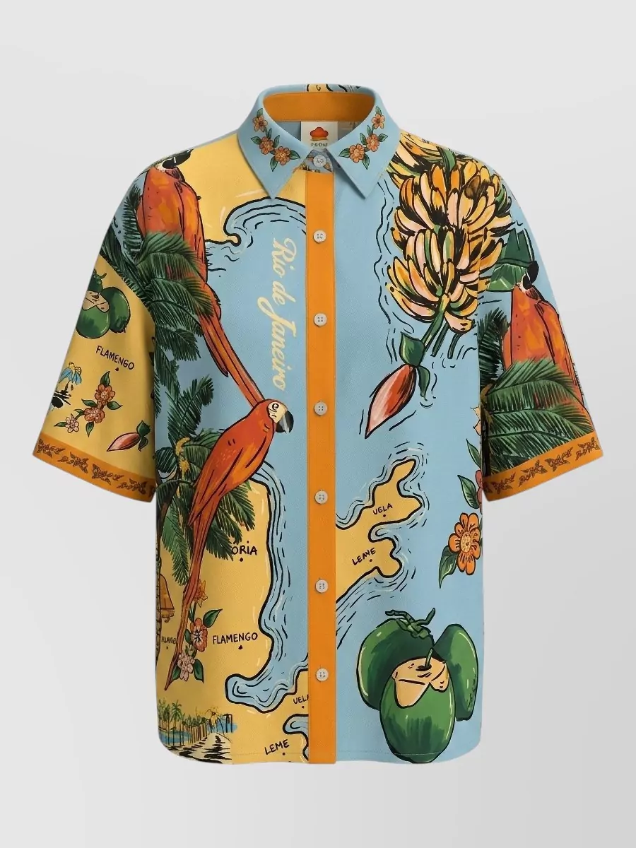Farm Rio printed short-sleeve beach shirt