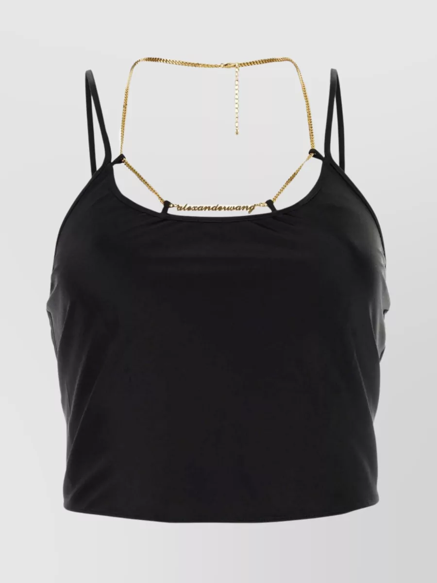 Shop Alexander Wang Silk Ruched Satin Chain Strap Top In Black