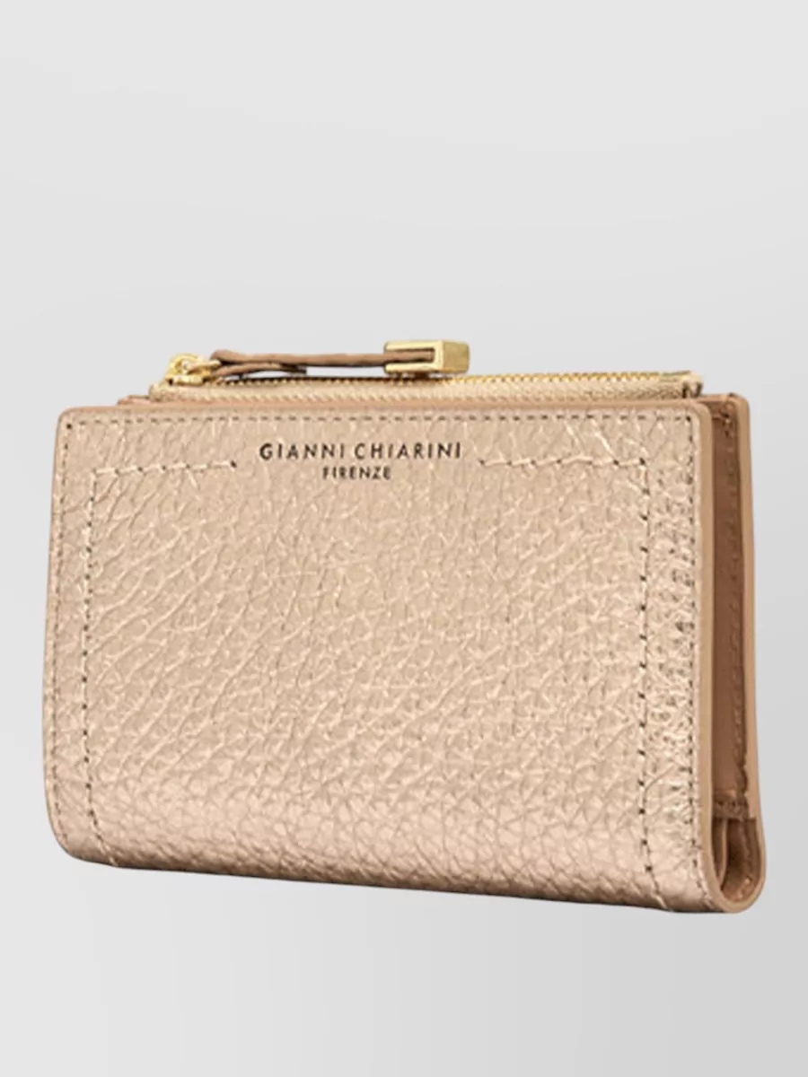 Gianni Chiarini Compact Wallet Gold Hardware Textured Finish