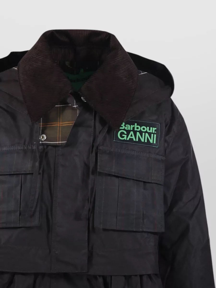 Barbour Long Hooded Coat Corduroy Collar Pockets