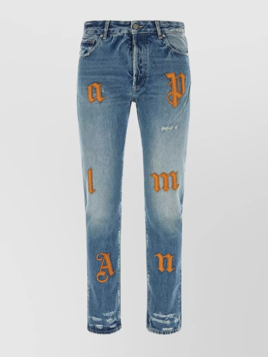 Shop Palm Angels Waist Belted Denim Trousers In Blue