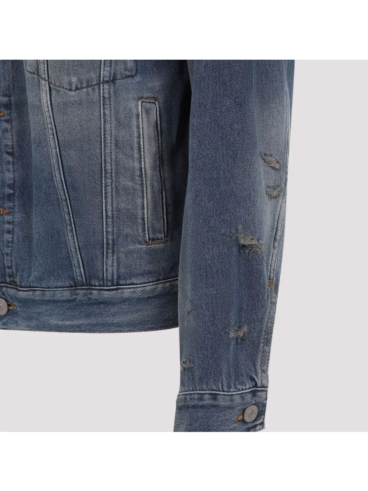Shop Mm6 Maison Margiela Distressed Cotton Sports Jacket In Blue