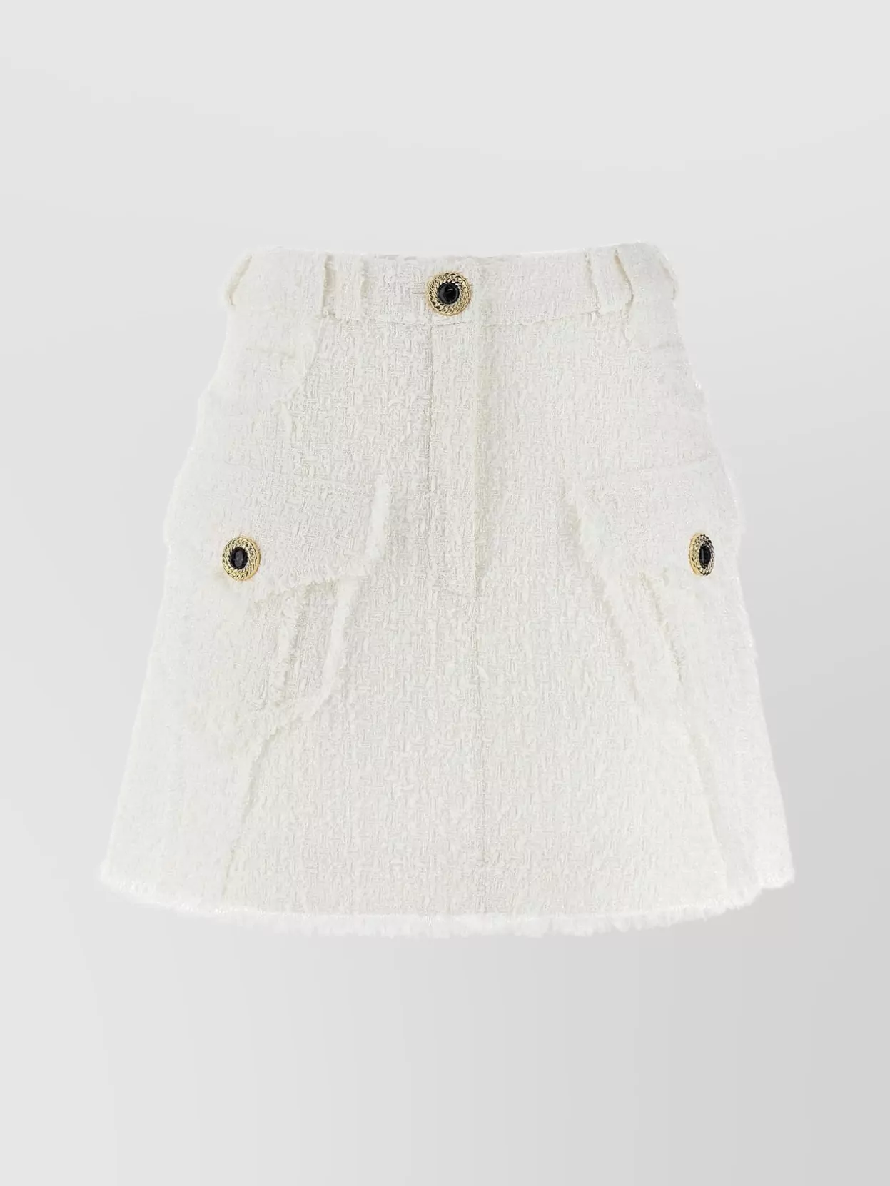 Balmain Tweed Mini Skirt Frayed Hem In White