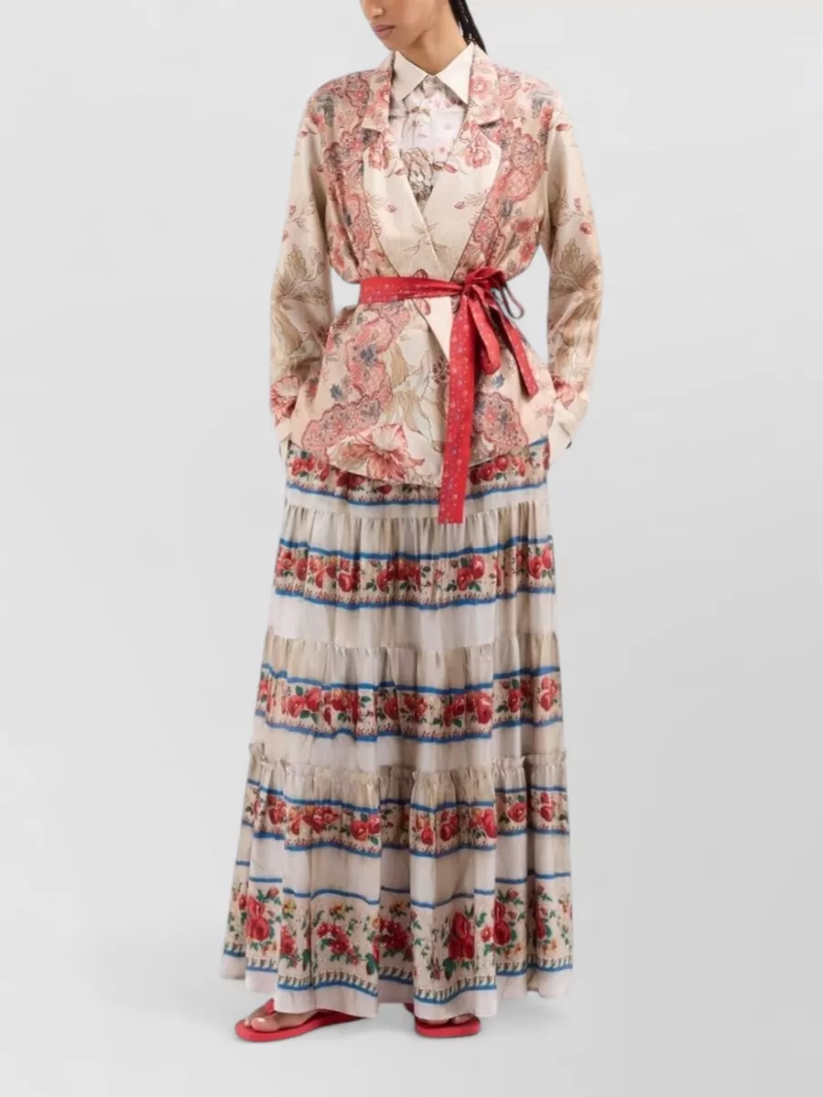 Pierre Louise Mascia Floral-Print Silk Full Skirt