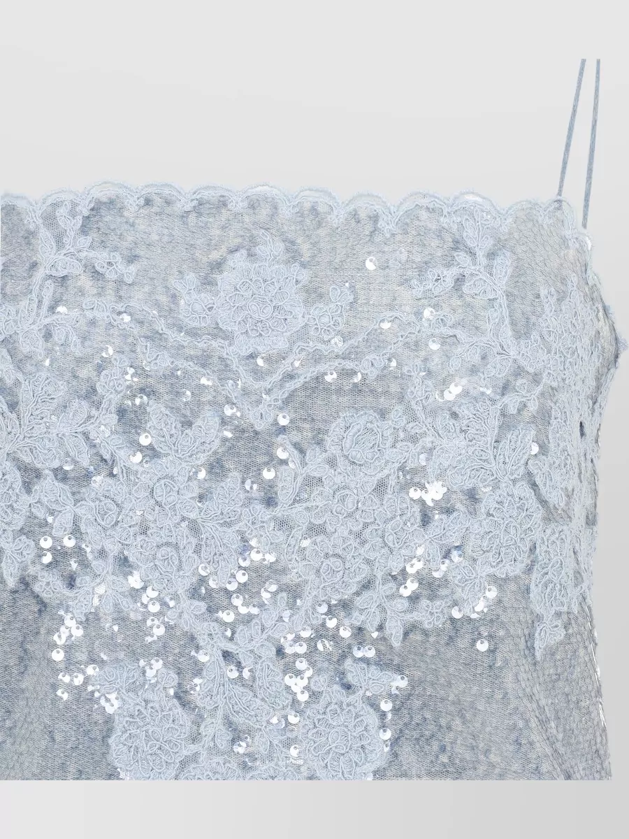 Ermanno Scervino Lace Mini Dress Sequin Detail Scalloped Hem