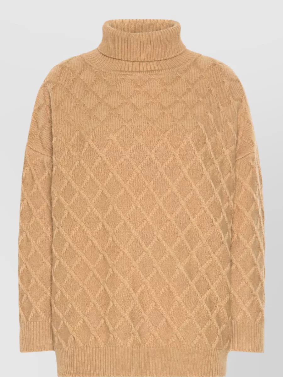 Max Mara Cashmere wool oversized diamond-pattern high-neck long-sleeve sweater