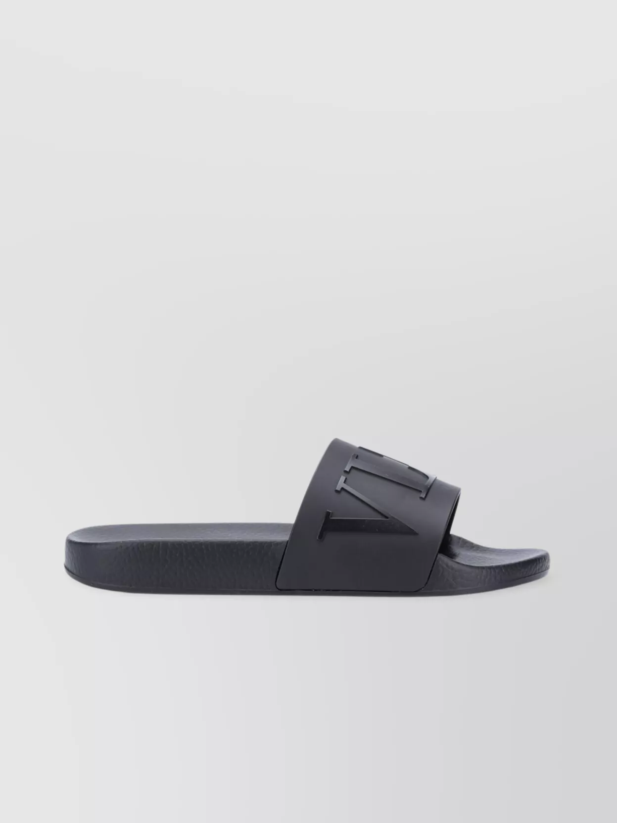 Shop Valentino Logo Slides With Flat Rubber Sole In Black