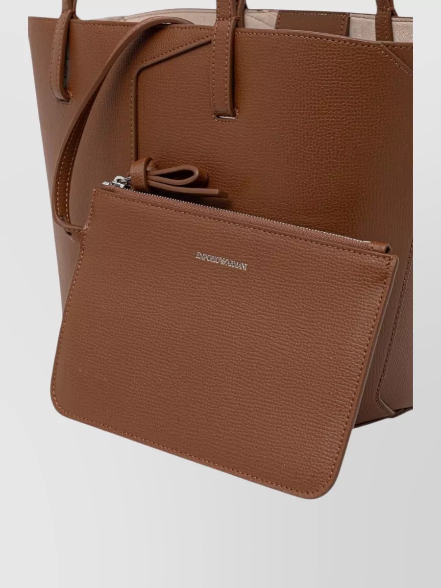 Emporio Armani Leather Logo Print Tote Bag