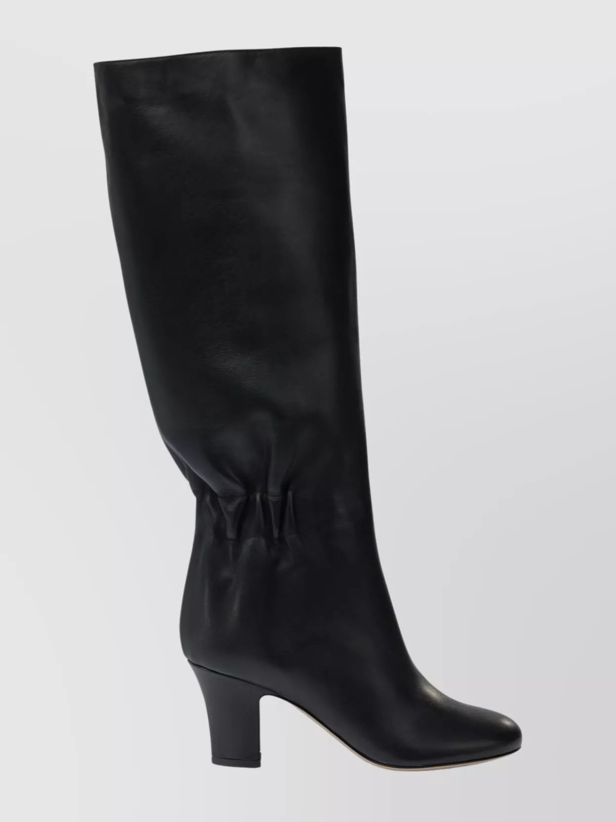 Ferragamo Knee-high Boots With Curled Design And Block Heel In Black