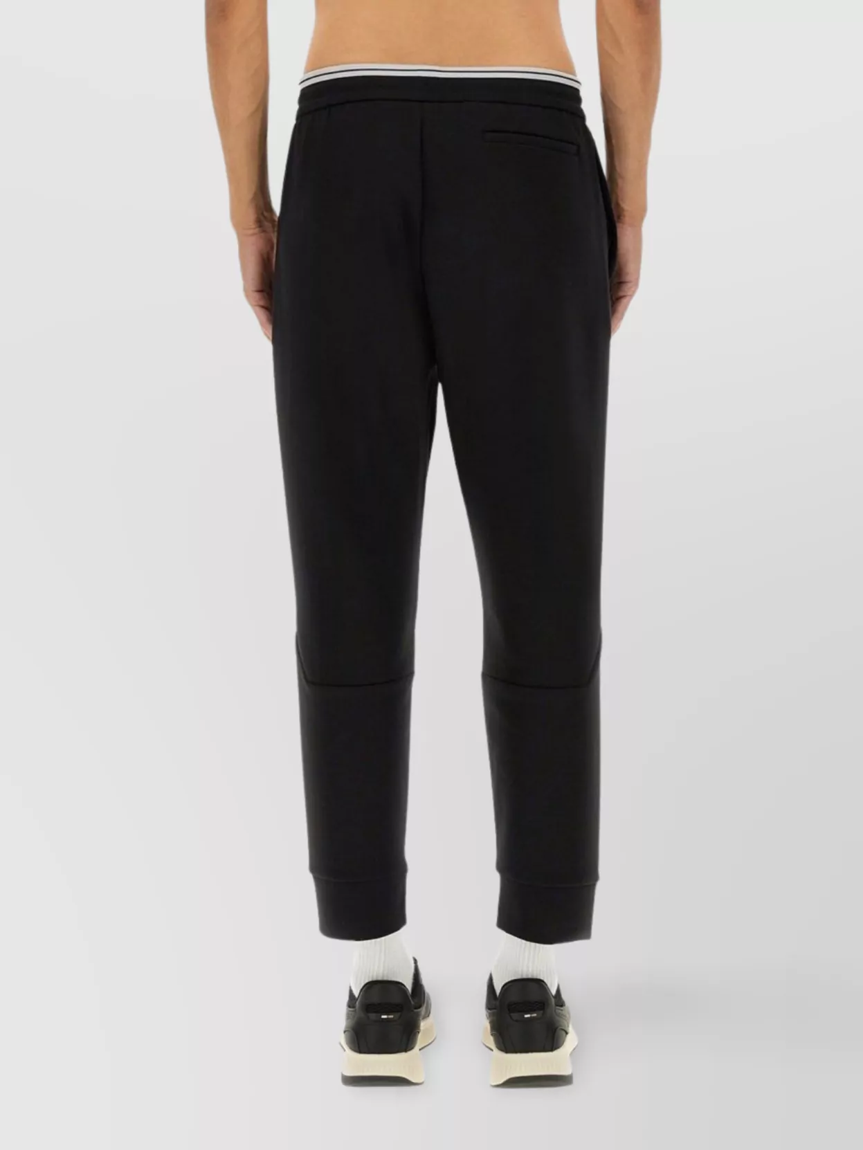 Hugo Boss Tailored Trousers With Elastic Waistband And Ribbed Cuffs In Black
