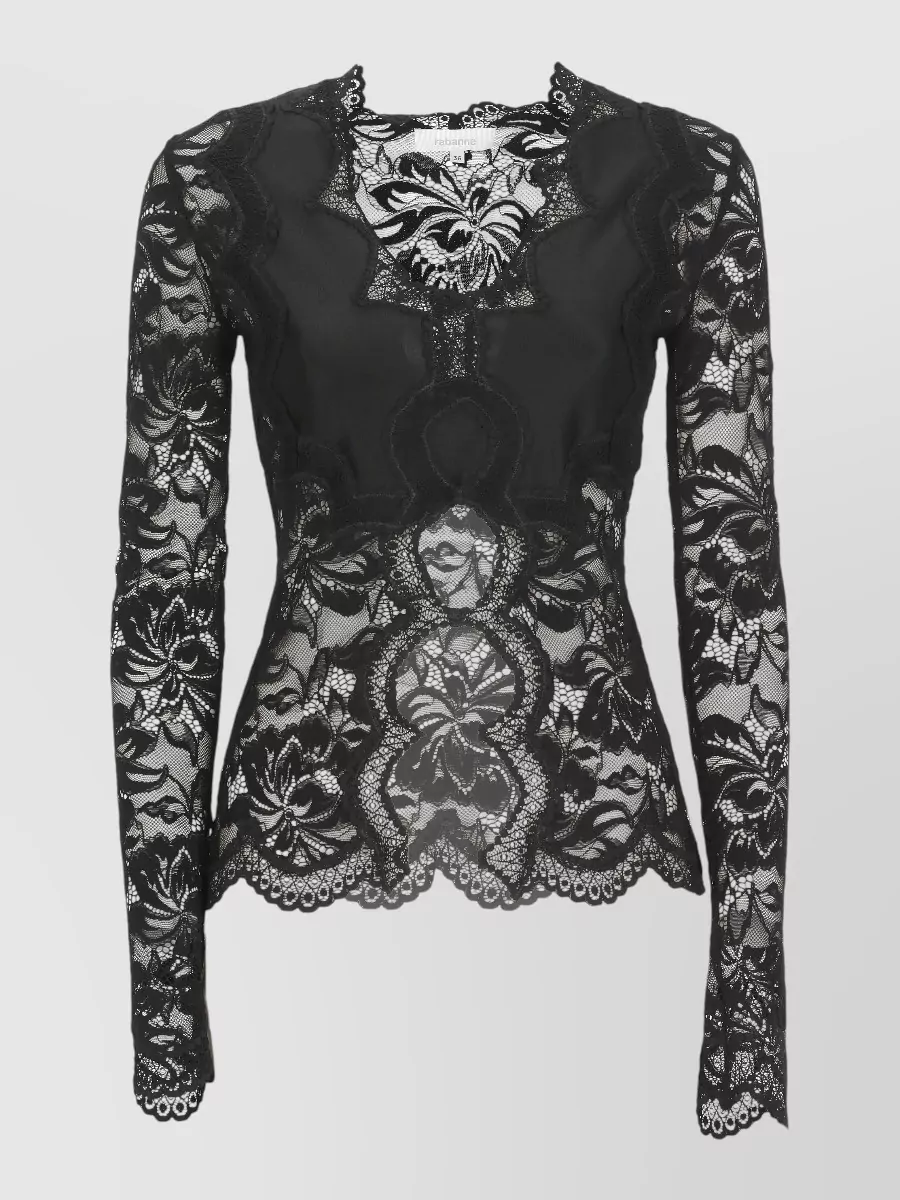 Paco Rabanne lace v-neck long-sleeve maxi dress