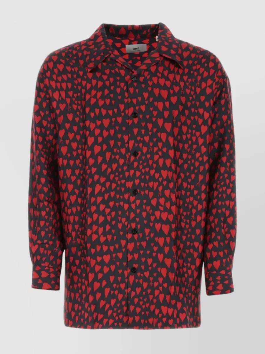 Shop Ami Alexandre Mattiussi Heart Print Twill Shirt In Red