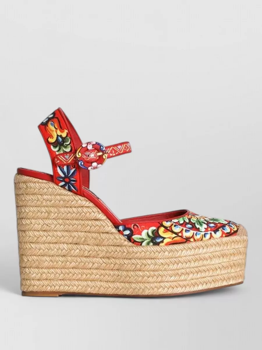 Dolce&Gabbana Printed Canvas Wedge Espadrille Sandals