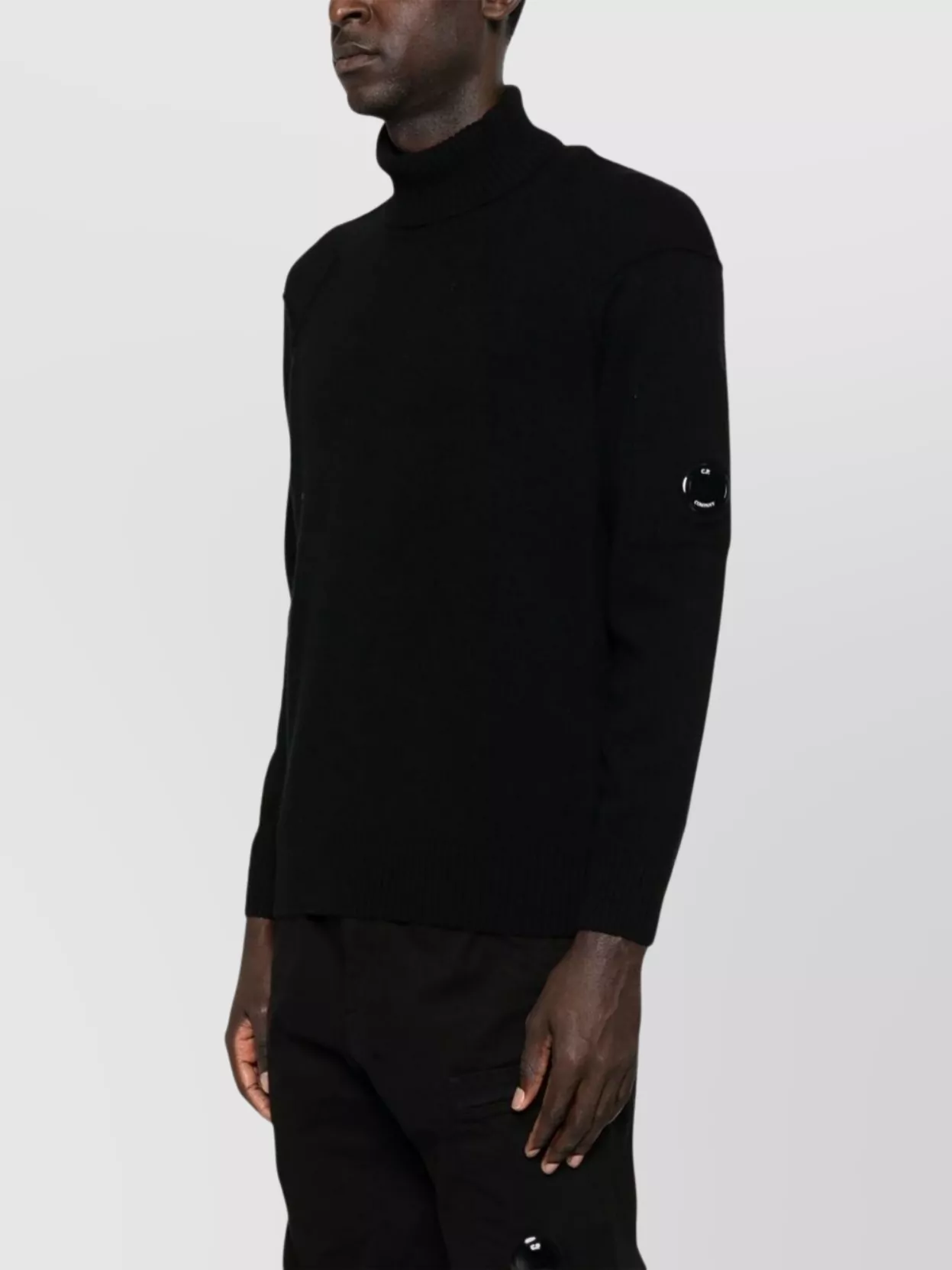 C.p. Company Wool Turtleneck Sweater Logo Detail In Gray