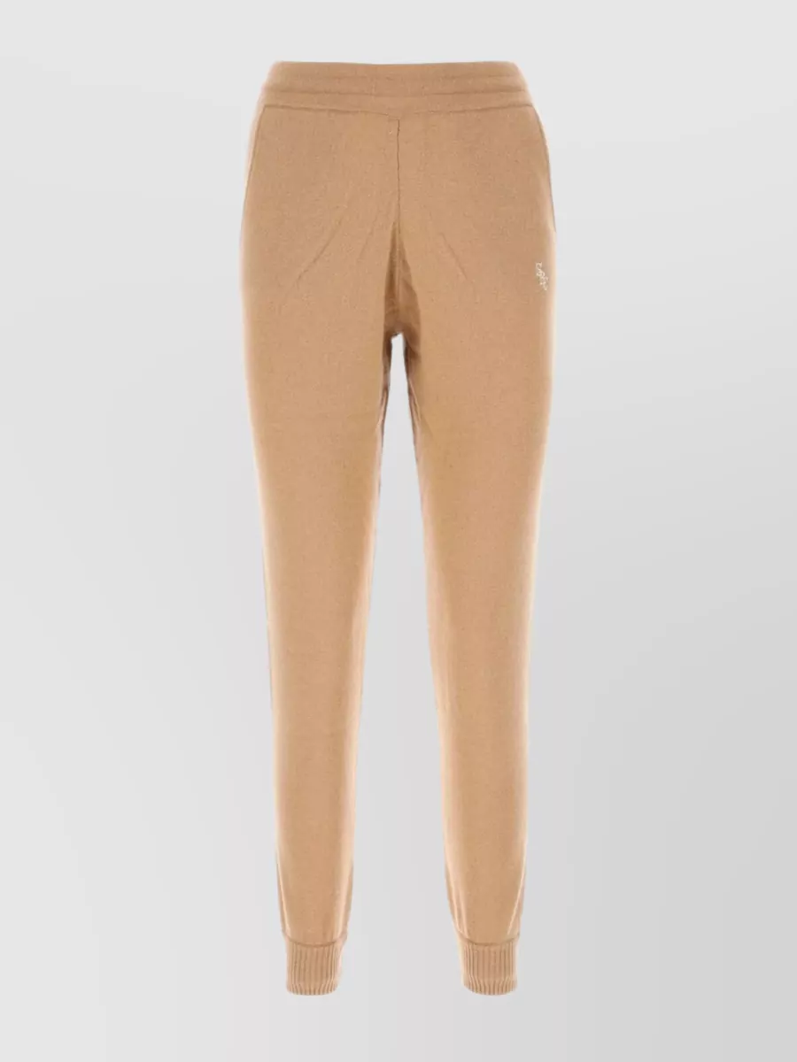 Shop Sporty And Rich Ribbed Cuff Cashmere Joggers In Brown