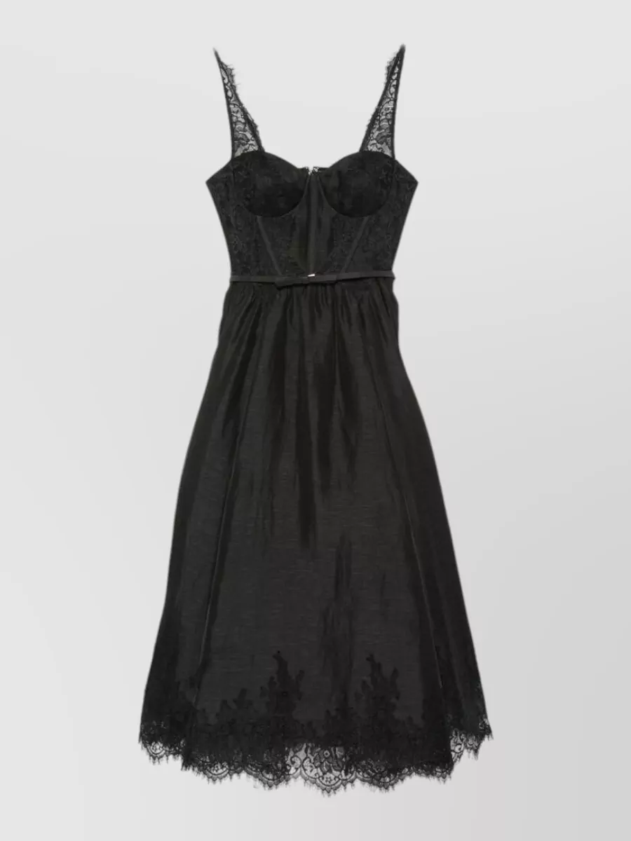 Zimmermann Silk linen lace-trimmed sweetheart-neck belted midi nightdress
