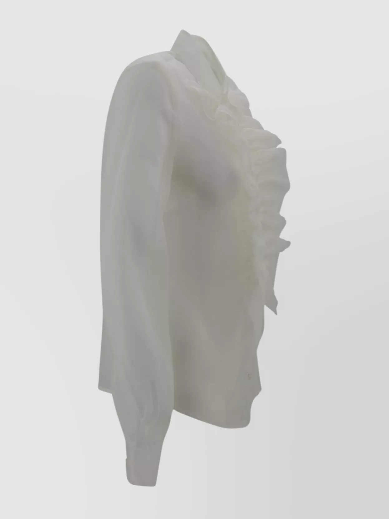 P.a.r.o.s.h Casual Long Sleeves Collared Neck Ruffled Front In White